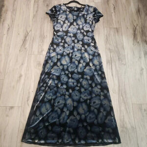 Cartise International Black/Blue/Grey Womans Long  Velvet Dress Size 14